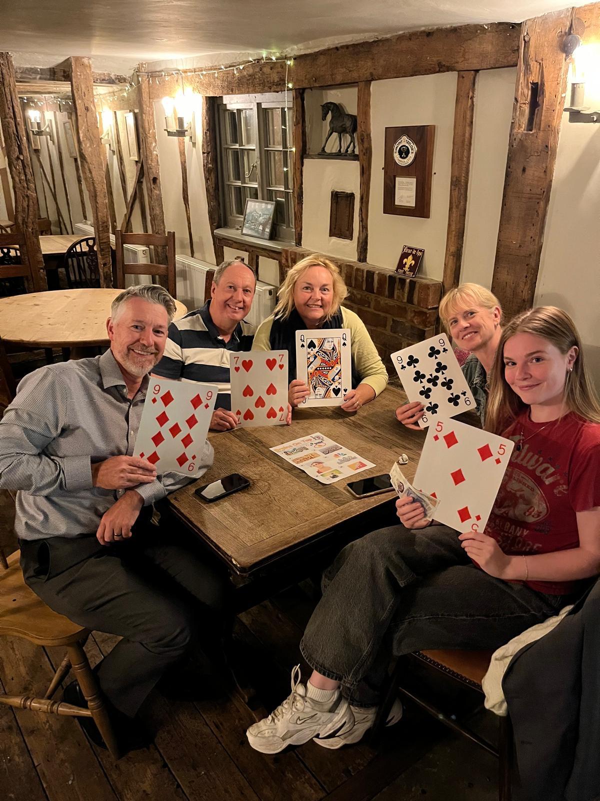 Quiz players celebrating a winning answer together